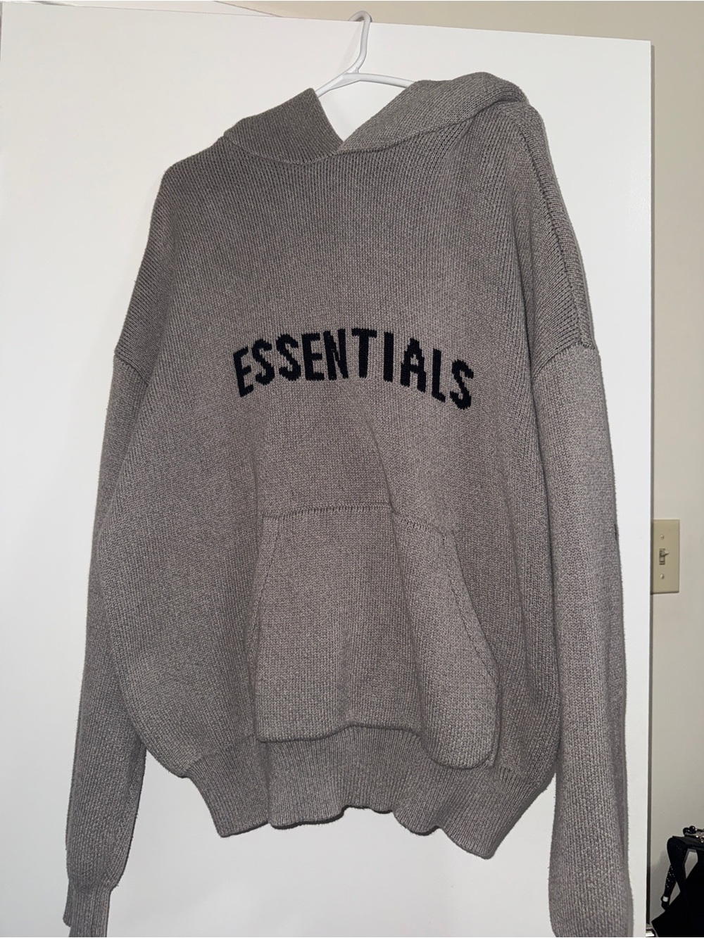 ESSENTIALS Knit Hoodie in grey with Black Logo